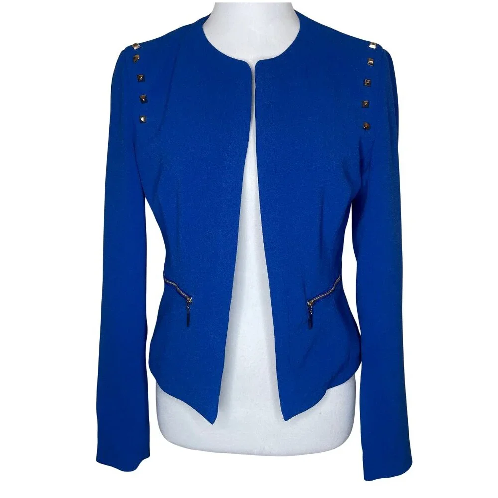 Forever 21 Royal Blue Studded Shoulder Open Front Blazer Small